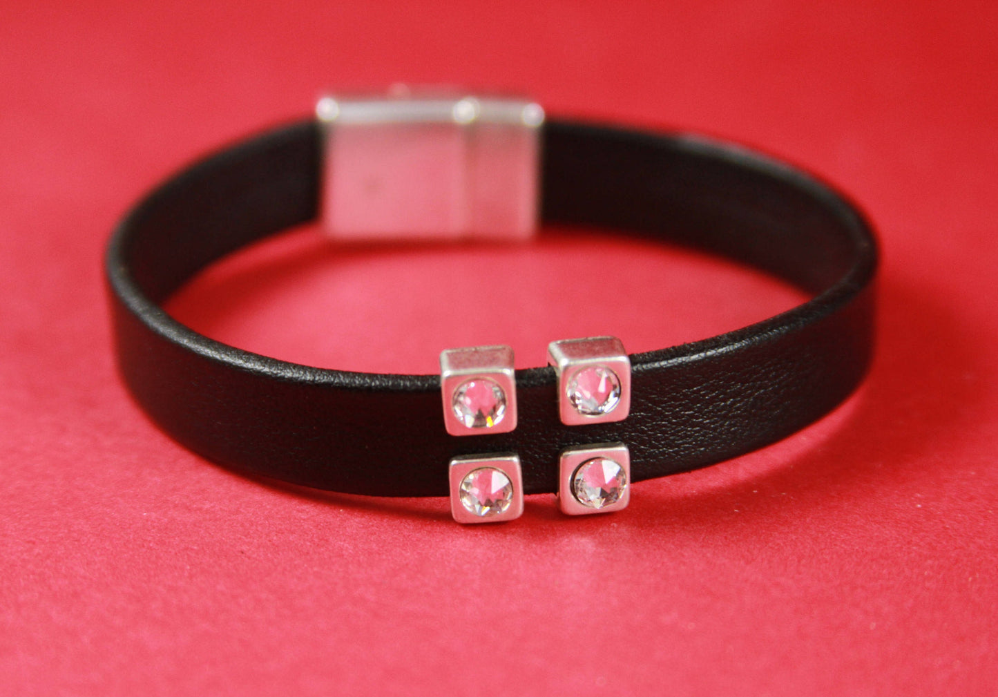 FS0297>>MADE in EUROPE 2 zamak sliders with Swarovski crystals, 10mm leather cord  sliders, zamak sliders Qty2