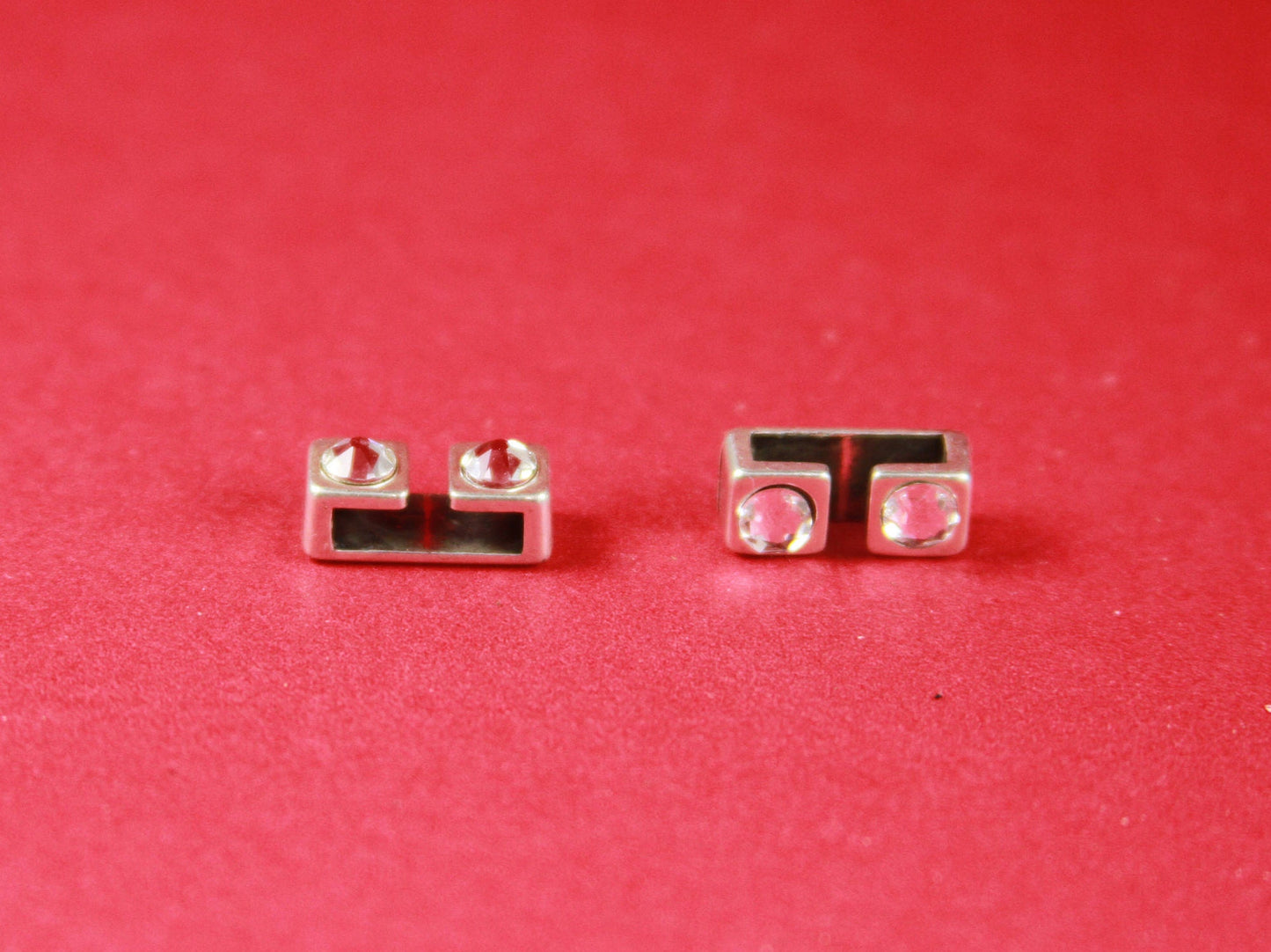 FS0297>>MADE in EUROPE 2 zamak sliders with Swarovski crystals, 10mm leather cord  sliders, zamak sliders Qty2
