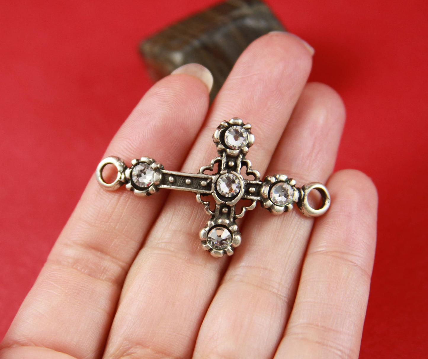 C0069>>MADE in EUROPE zamak cross connector with Swarovski crystals, bracelet cross connector, bracelet cross connector qty 1