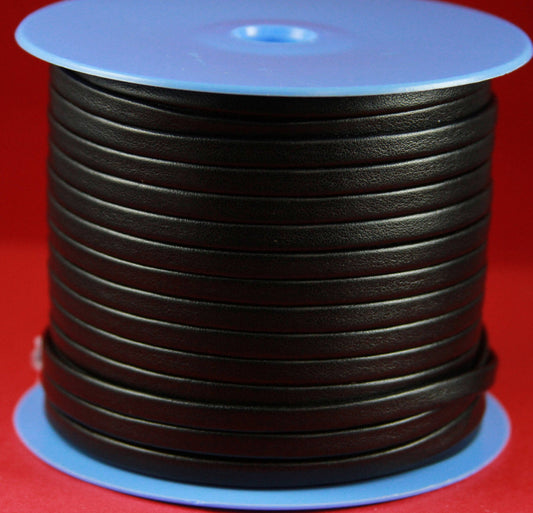 MADE in EUROPE 1 yard of 5mm flat leather cord, folded black 5mm leather cord, black 5mm leather cord (TD5NEG)