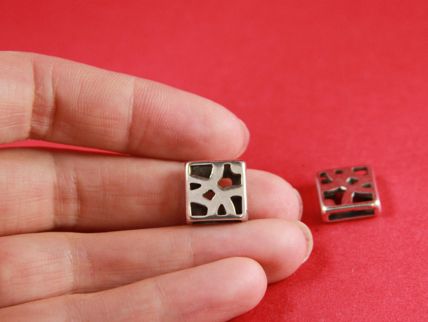 FS0323>> MADE IN EUROPE 2 zamak square sliders, slider for flat cord, 10mm flat cord slider (Ablz169) Qty2