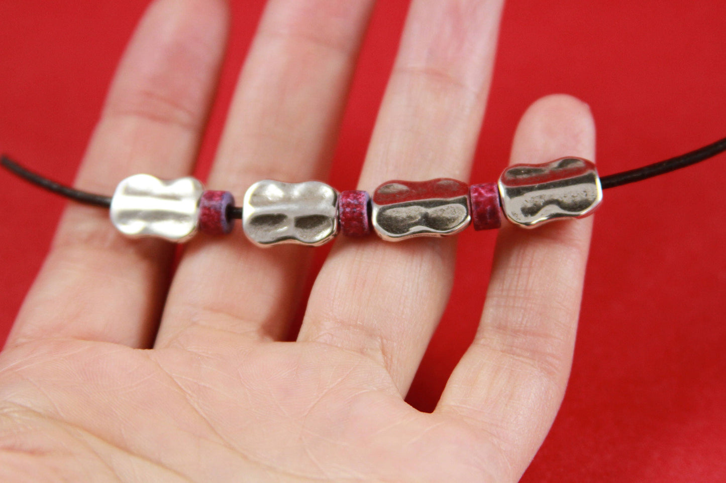 RS0009>> MADE IN EUROPE  4 irregular beads, flat hammered zamak sliders, 2mm cord sliders, (Ablz174s) Qty4