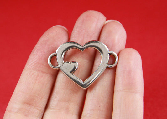 C0047>>MADE in EUROPE zamak heart connector, heart in heart connector, bracelet zamak connector, large heart connector (Ablz177S) Qty1