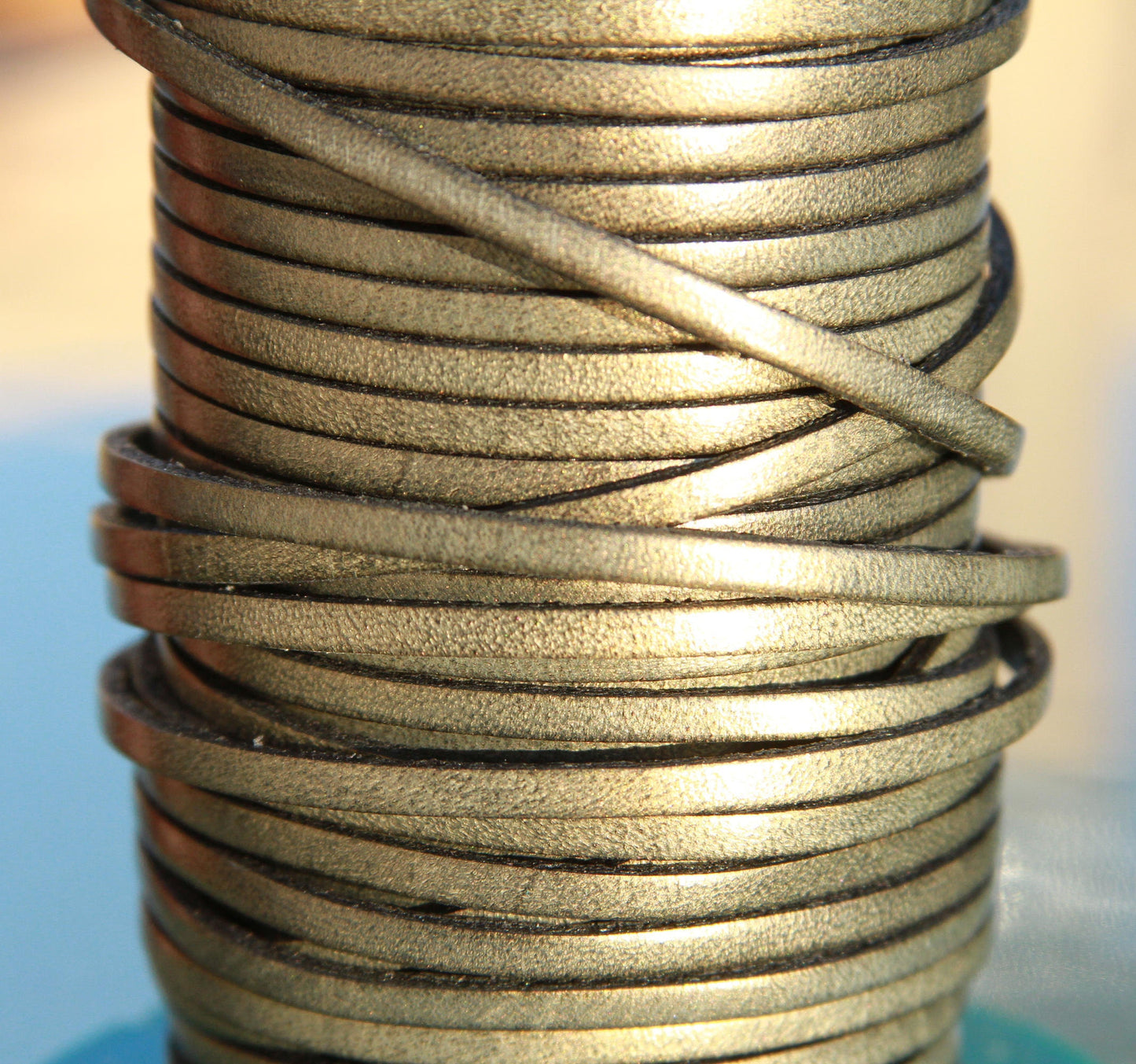 MADE in EUROPE 1 yard of 3mm flat leather cord, genuine flat leather cord, 3x2mm flat leather cord, old gold 3mm flat leather cord (MARF3OG)