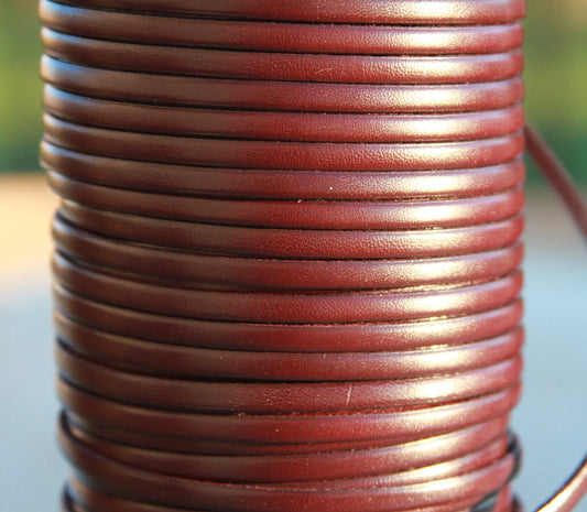 MADE in EUROPE 1 yard of 5mm flat leather cord, 5mm genuine bordeaux leather cord, flat 5mm real leather cord (MARF5GRAN)
