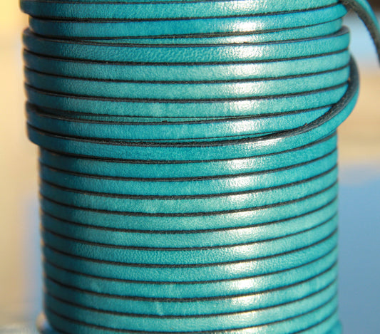 MADE in EUROPE 1 yard of 3mm teal flat leather cord, genuine flat leather cord, 3x2mm teal flat leather cord (AR100/03/19)
