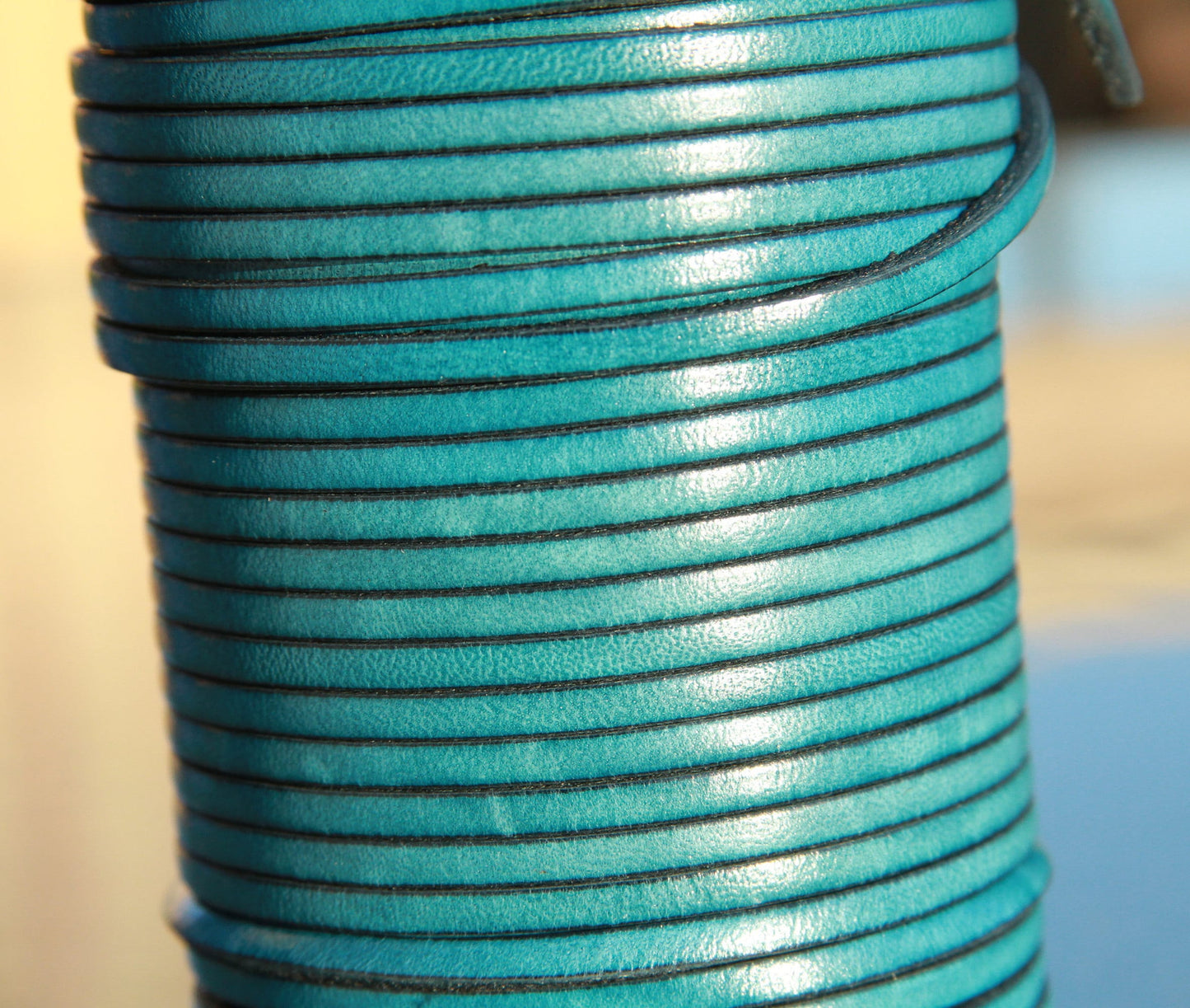 MADE in EUROPE 1 yard of 3mm teal flat leather cord, genuine flat leather cord, 3x2mm teal flat leather cord (AR100/03/19)