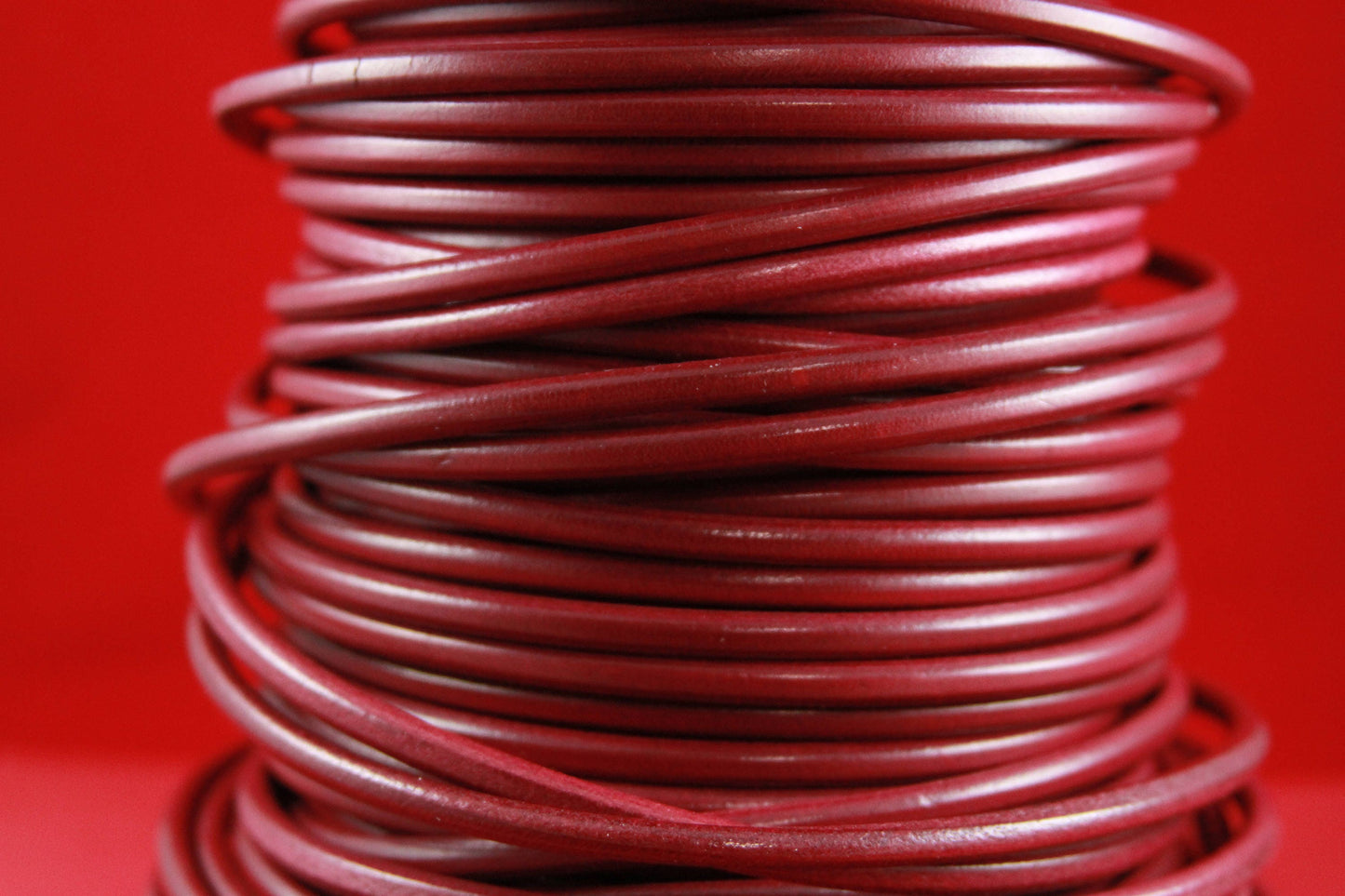 MADE in EUROPE 24" round leather cord, 5mm round genuine leather cord, dark red 5mm round cord, bordeaux 5mm leather (MARR5GRAN)
