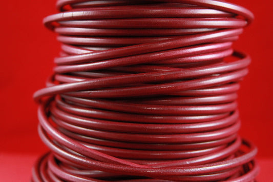 MADE in EUROPE 24" round leather cord, 5mm round genuine leather cord, dark red 5mm round cord, bordeaux 5mm leather (MARR5GRAN)