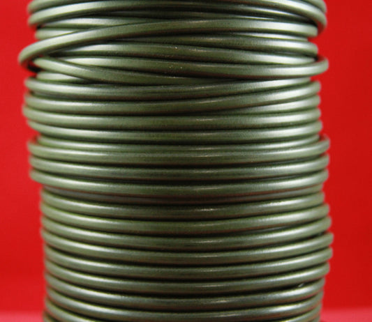 MADE in EUROPE 24" round leather cord, 5mm round genuine leather cord, dark green 5mm round leather cord(MARR5GM)