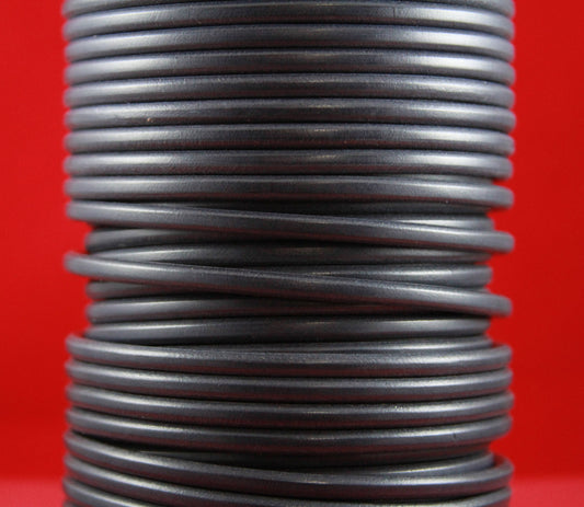 MADE in EUROPE 24" round leather cord, 5mm round genuine leather cord, 5mm gray round leather cord (MARR5GRIS)