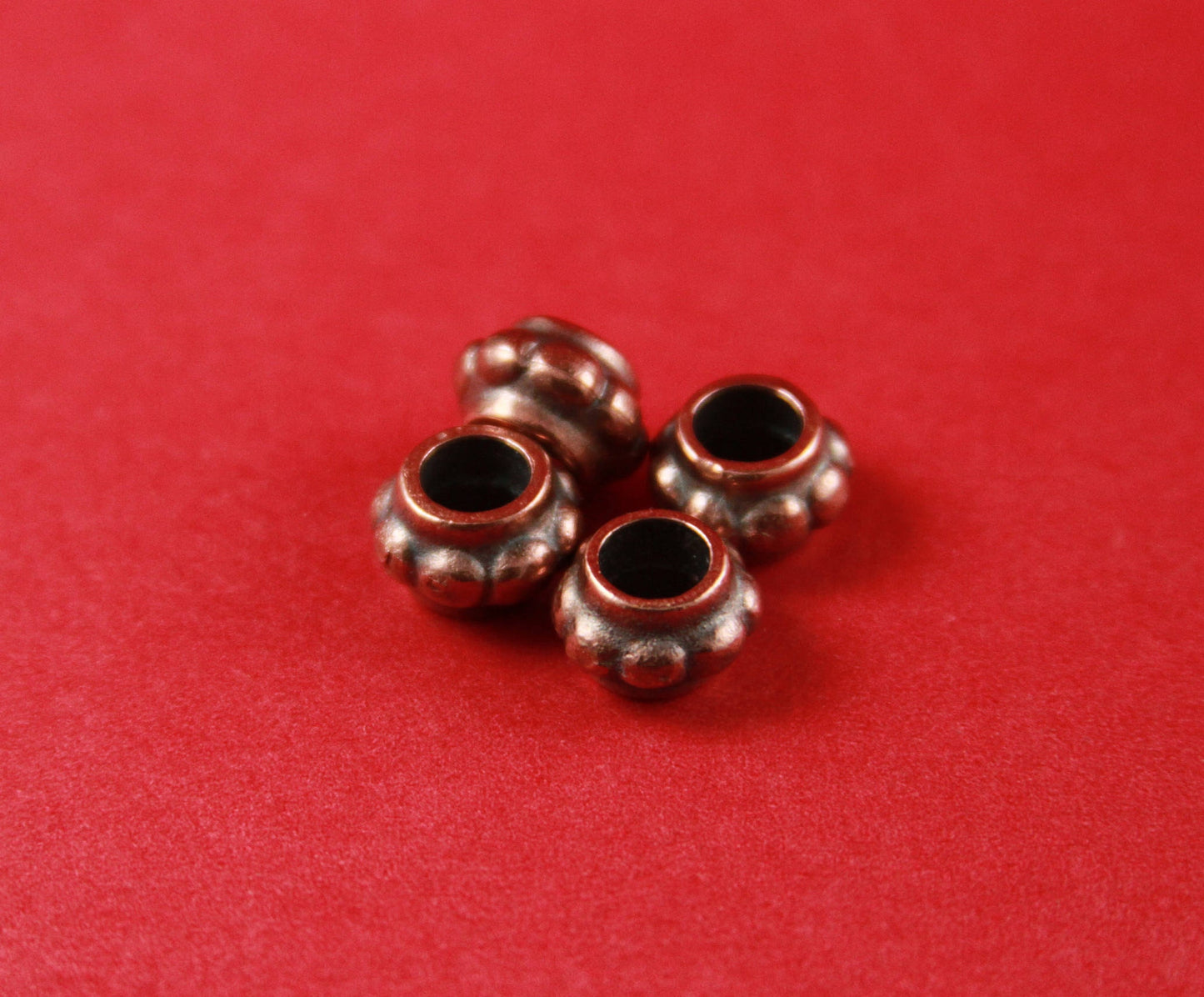 2/9 MADE in EUROPE 4 zamak copper beads, 5.5mm hole zamak sliders, 5mm cord slider, round cord tube spacer  (B1596) qty4