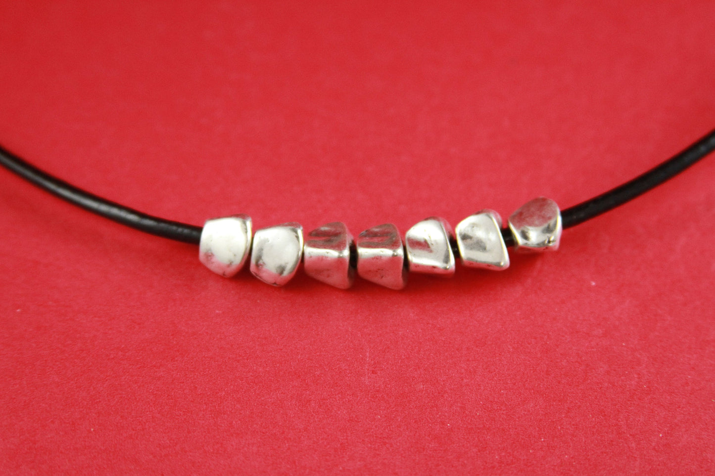RS0115>>MADE IN EUROPE  4 zamak irregular sliders, zamak silver beads, round cord irregular beads, leather cord zamak beads Qty4