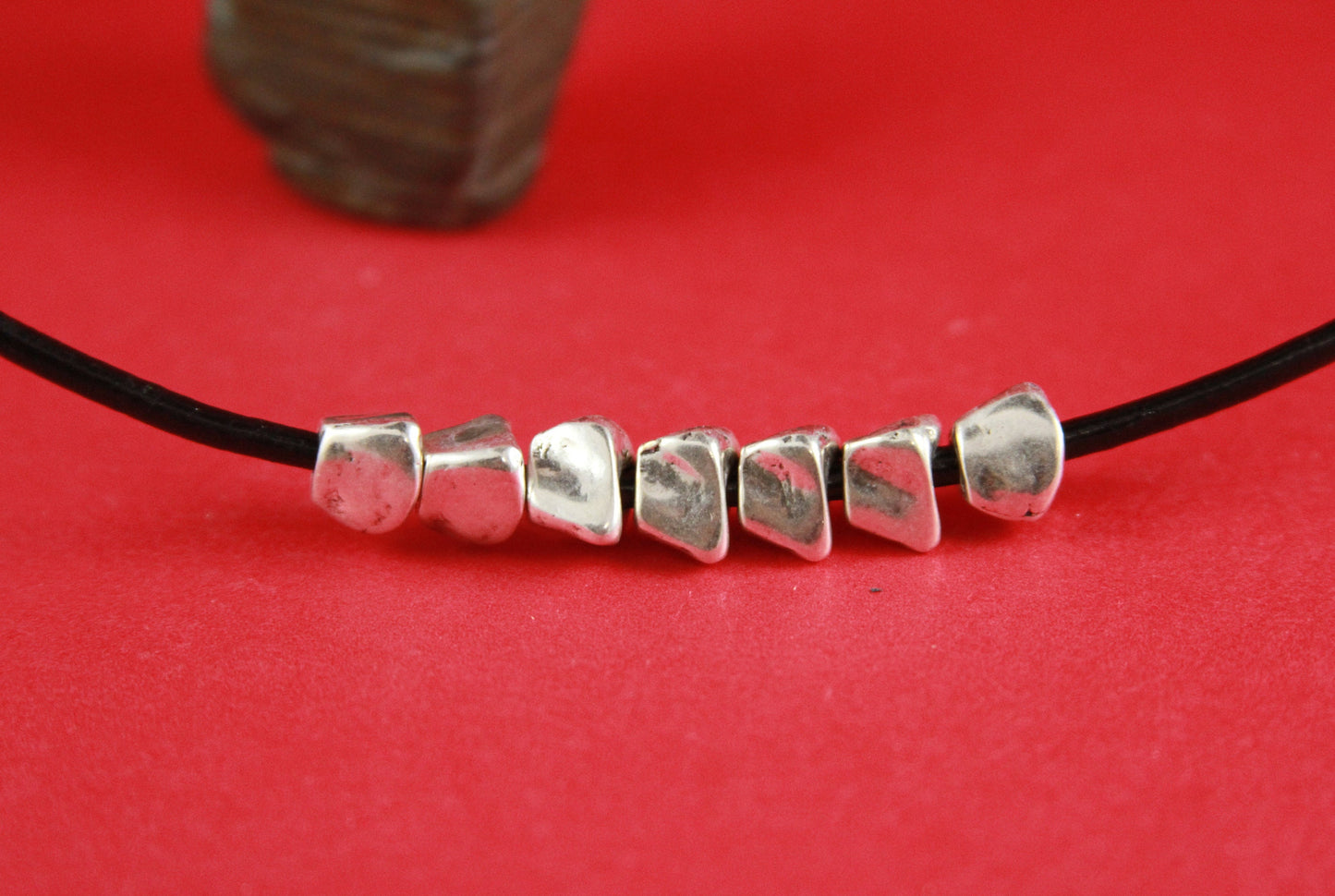 RS0115>>MADE IN EUROPE  4 zamak irregular sliders, zamak silver beads, round cord irregular beads, leather cord zamak beads Qty4