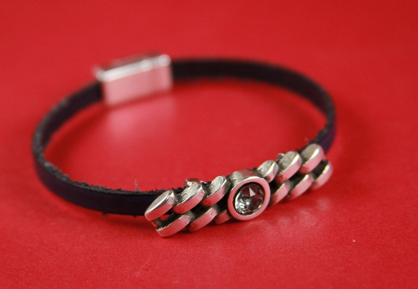 FS0269>>MADE in EUROPE zamak chain slider with Swarovski crystal, flat 5mm cord slider with Swarovski crystal, Qty1