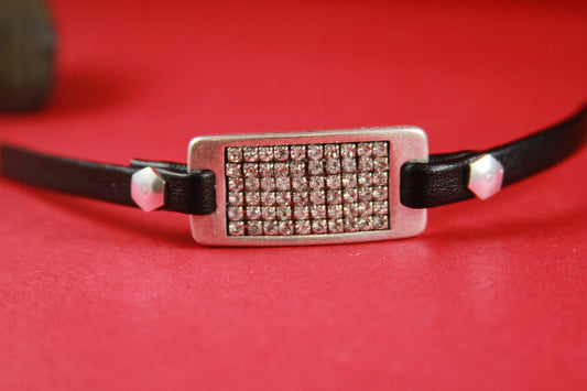C0030>>MADE in EUROPE  flat cord zamak connector,  6mm cord Swarovski crystals connector, connector with Swarovski crystals  Qty1