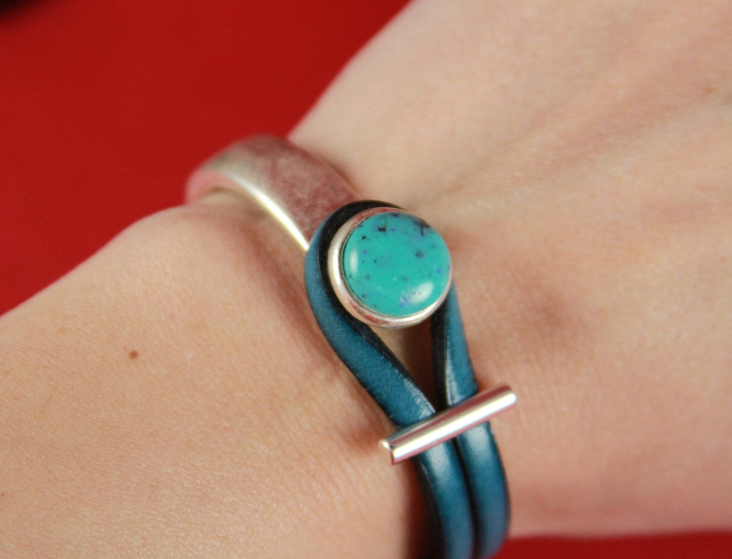 B0040>>MADE in EUROPE zamak turquoise button half bracelet +loop maker slider, zamak half bracelet (77831/02zp) Qty1