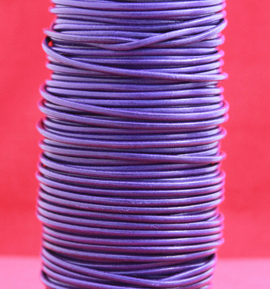 MADE in EUROPE 2 yards of 3mm purple leather cord, 3mm round leather cord, genuine leather cord (MARR3P)