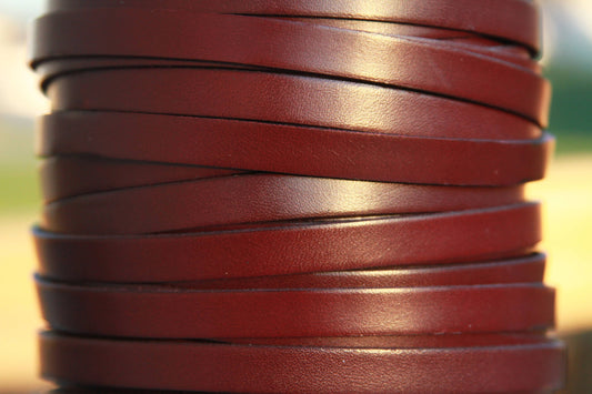 MADE in EUROPE 24" of genuine leather cord, flat 10mm dark red leather cord, 10x2mm leather cord, bordeaux 10mm leather cord (MARF10GRAN)