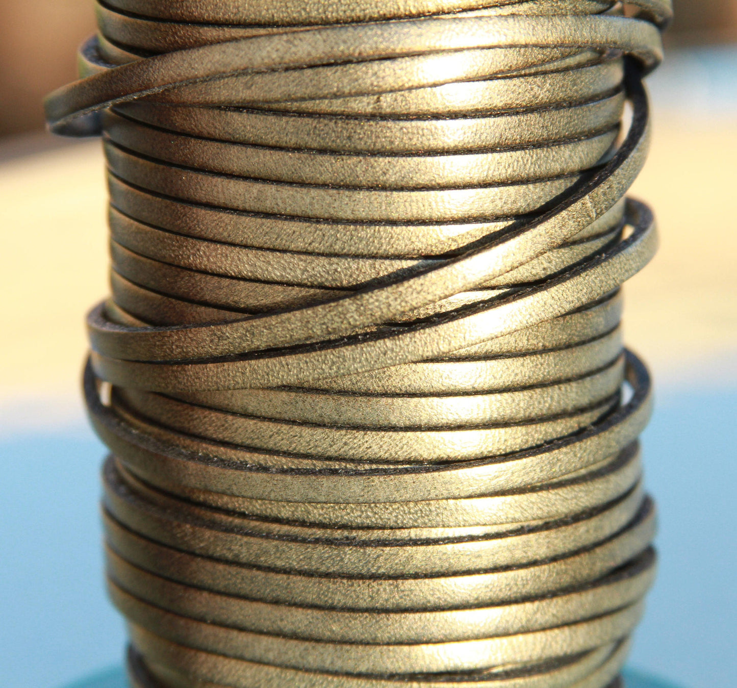 MADE in EUROPE 1 yard of 3mm flat leather cord, genuine flat leather cord, 3x2mm flat leather cord, old gold 3mm flat leather cord (MARF3OG)