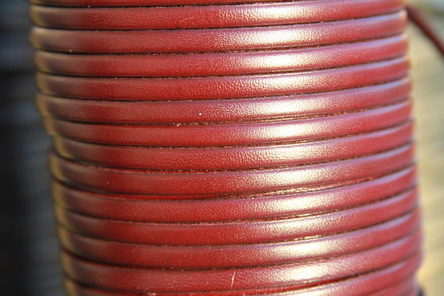 MADE in EUROPE 1 yard of 5mm flat leather cord, 5mm genuine bordeaux leather cord, flat 5mm real leather cord (MARF5GRAN)