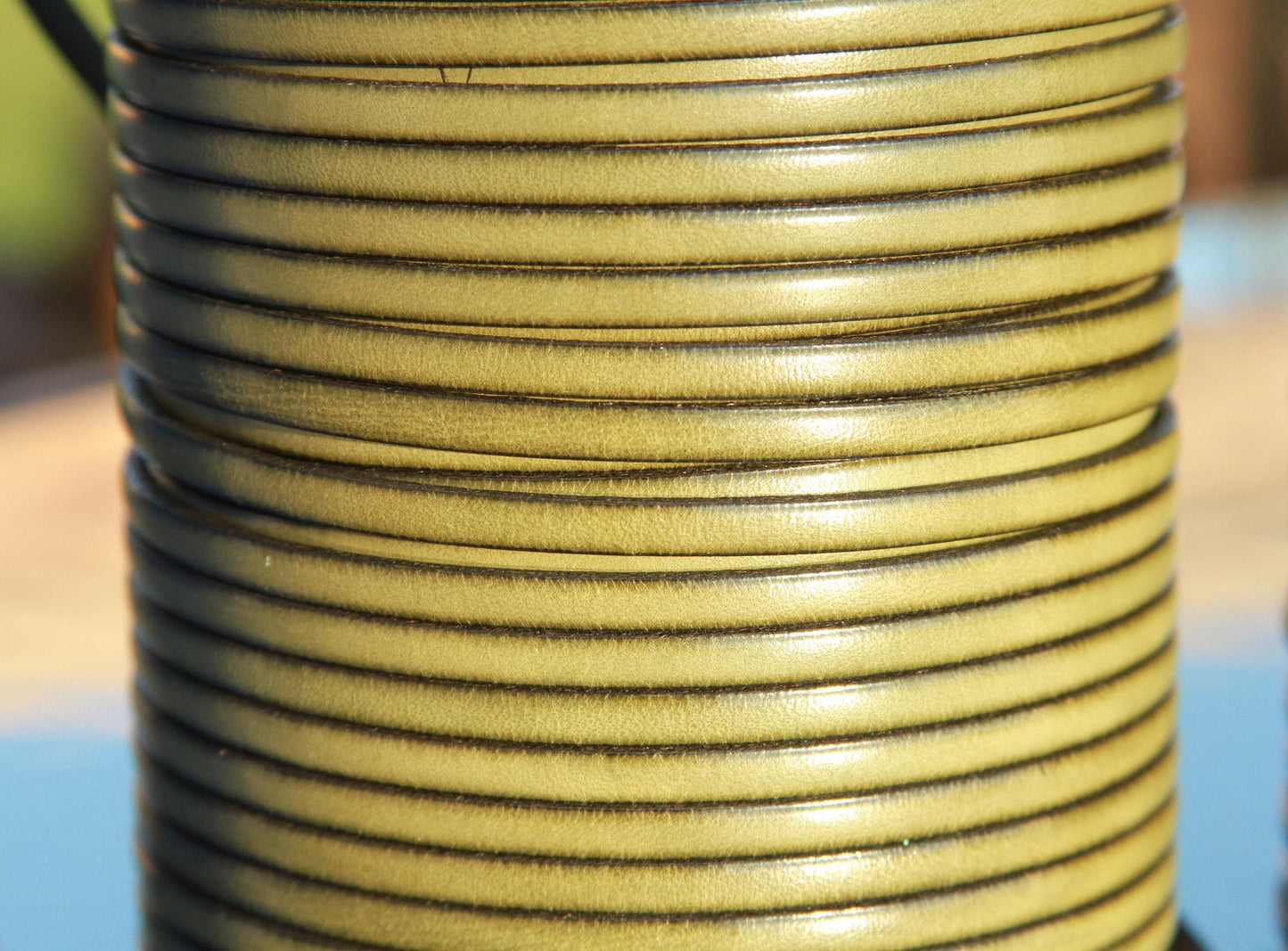 MADE in EUROPE 1 yard of 5mm olive green flat leather cord, 5mm genuine leather cord, flat 5mm real leather cord (MARF5GM)