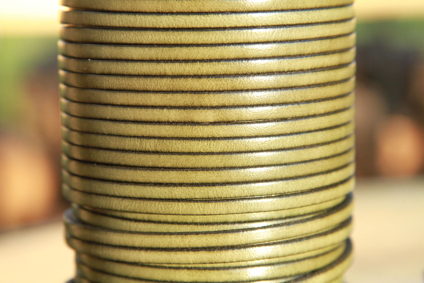MADE in EUROPE 1 yard of 3mm olive green flat leather cord, genuine flat leather cord, 3x2mm flat leather cord (MARF3GM)