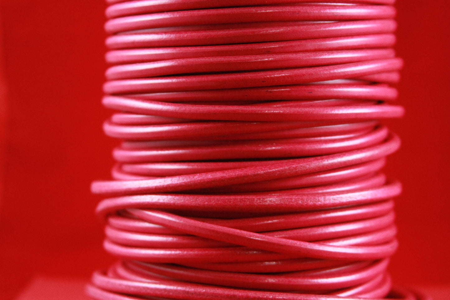 MADE in EUROPE 24" round leather cord, 5mm round genuine leather cord, 5mm fucsia round leather cord (MARR5FUC)