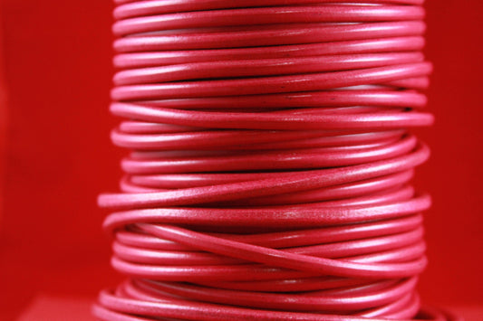 MADE in EUROPE 24" round leather cord, 5mm round genuine leather cord, 5mm fucsia round leather cord (MARR5FUC)