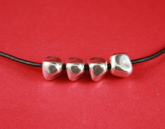 RS0003>>MADE IN EUROPE  4 zamak irregular sliders, zamak silver beads, round 2mm cord irregular beads ,2mm cord zamak beads ( 5658/02)Qty4