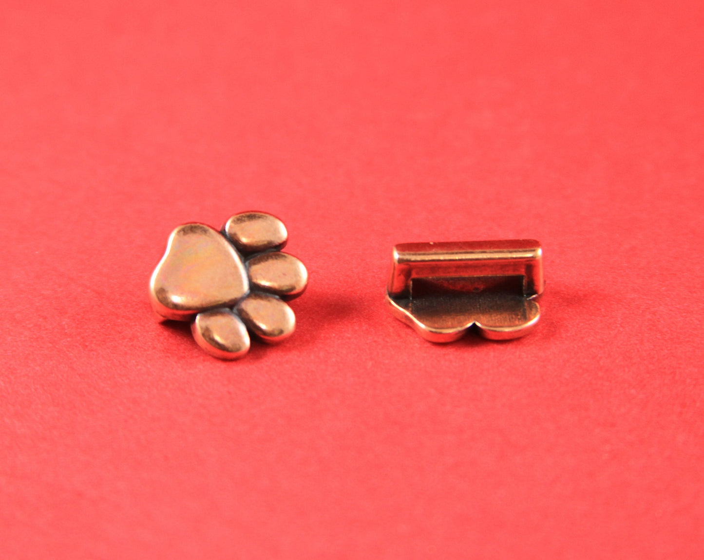 FS0016>>MADE in EUROPE 2 zamak paw print sliders for 10mm flat cord, flat 10mm cord slider, zamak paw sliders qty2