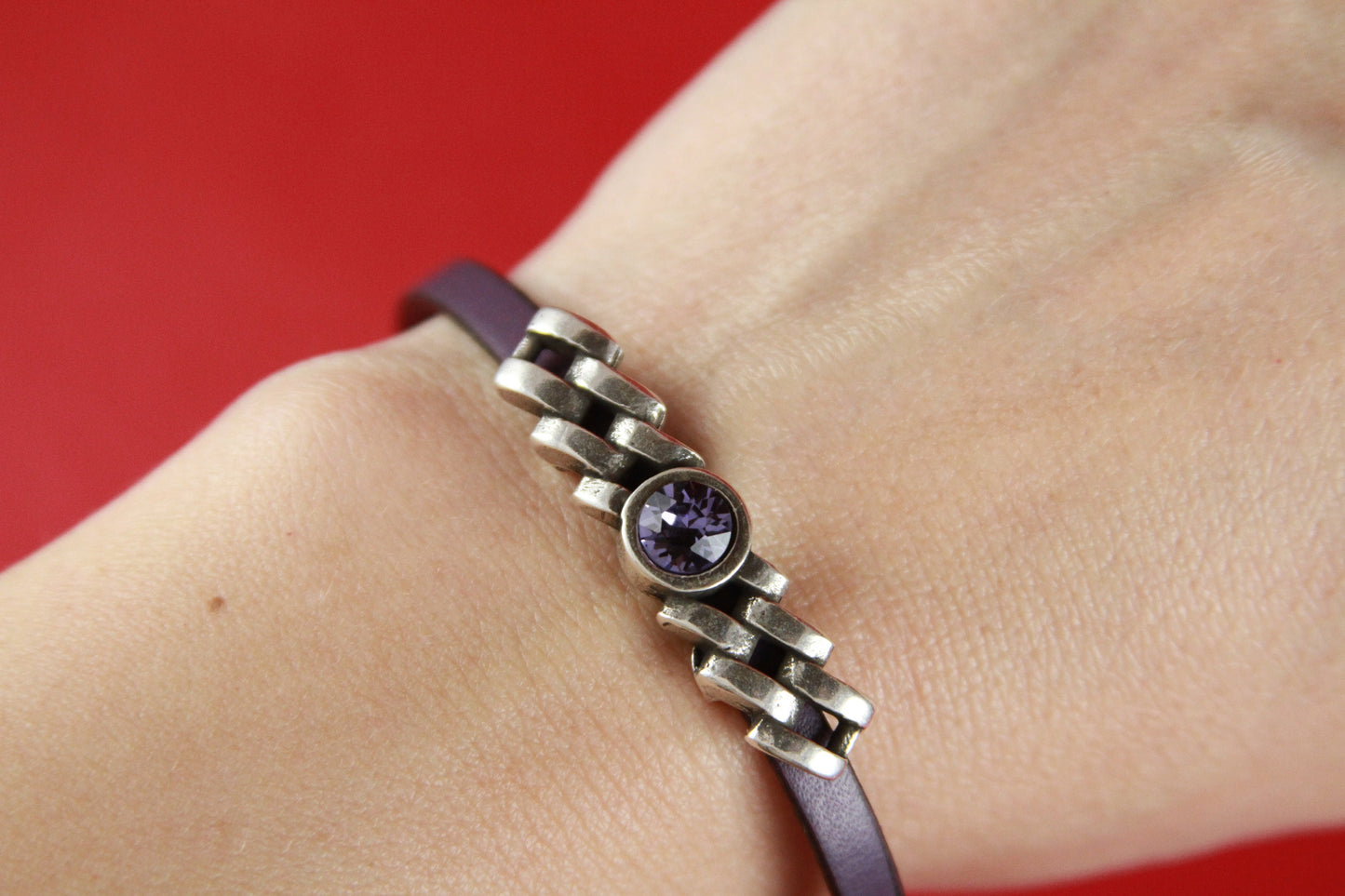 FS0269>>MADE in EUROPE zamak chain slider with Swarovski crystal, flat 5mm cord slider with Swarovski crystal, Qty1