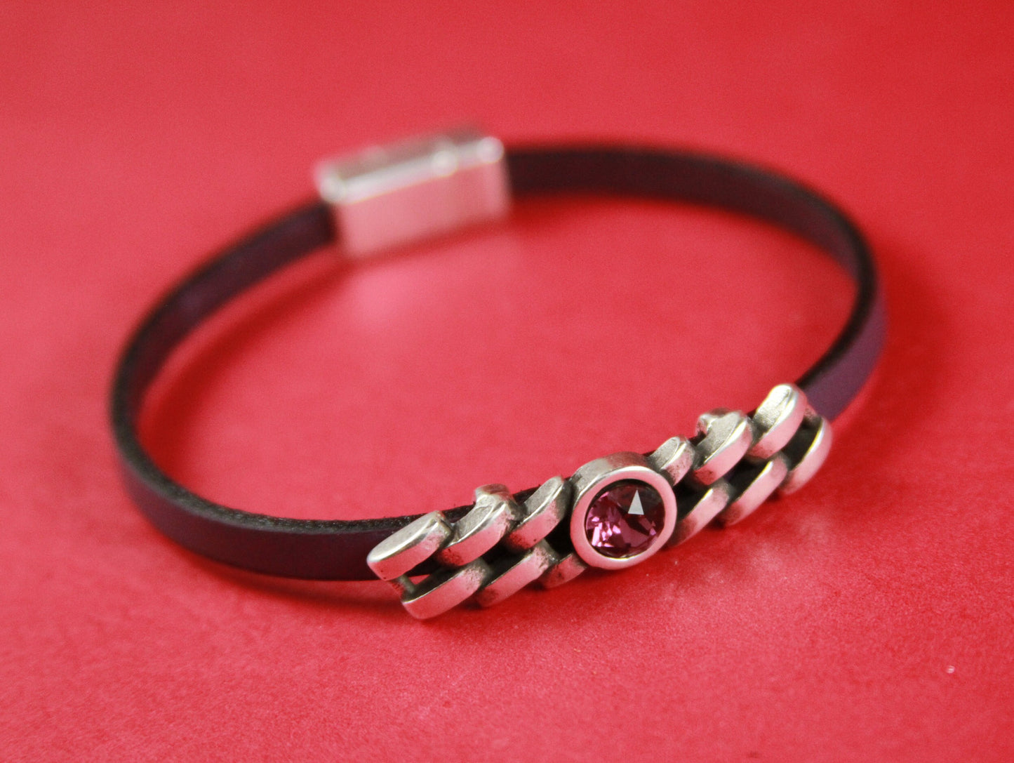FS0269>>MADE in EUROPE zamak chain slider with Swarovski crystal, flat 5mm cord slider with Swarovski crystal, Qty1