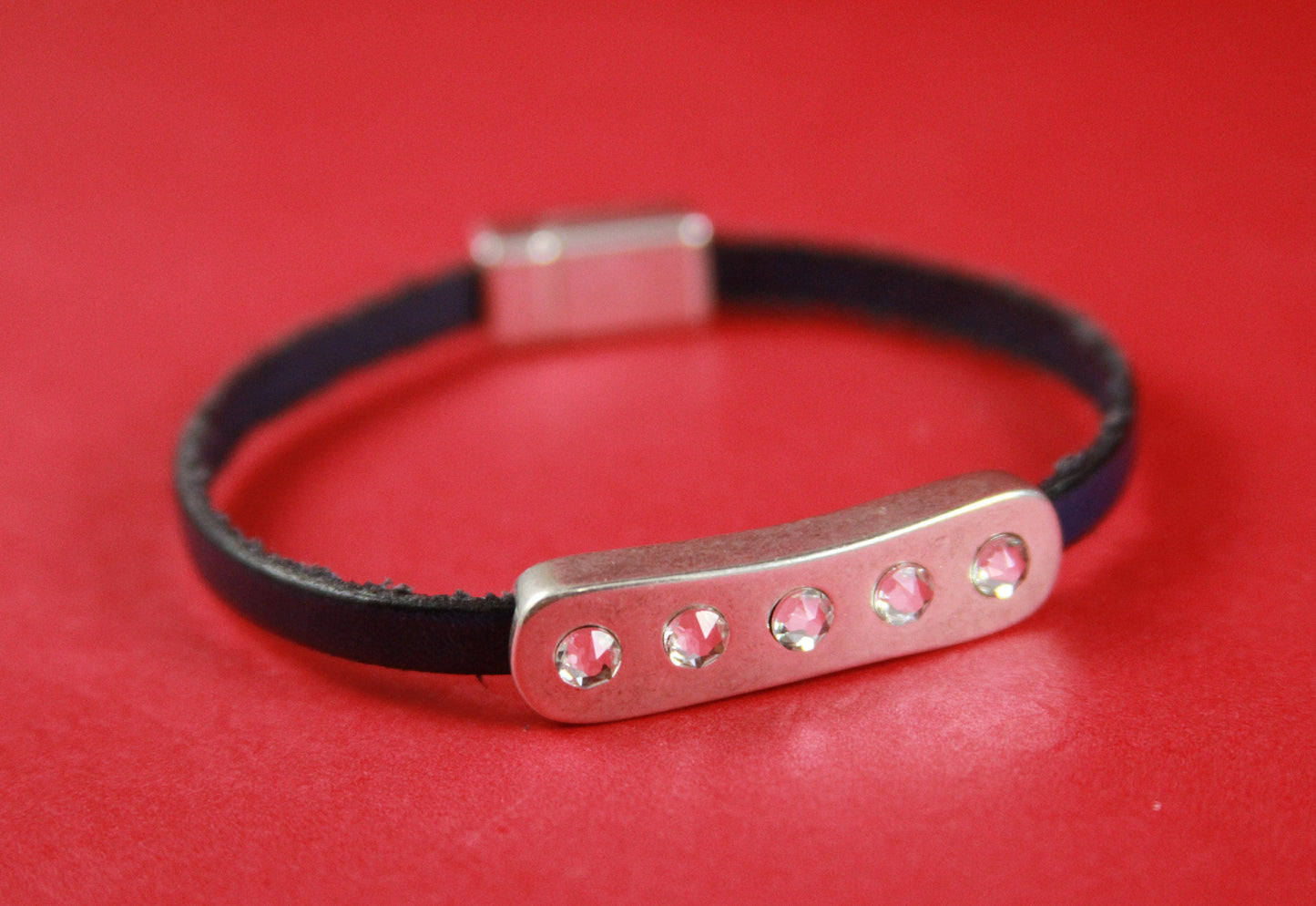 FS0313>> MADE in EUROPE zamak flat slider with Swarovski crystals, flat 5mm cord slider with Swarovski crystals, (78269/05) Qty1