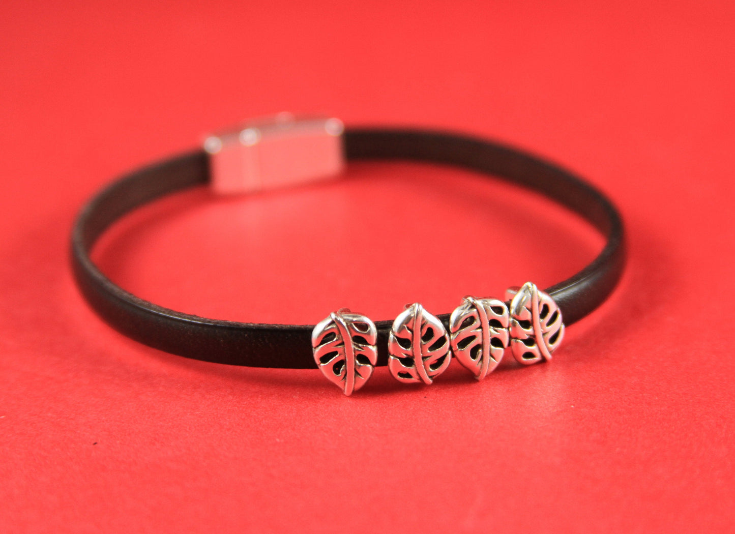 FS0067>> MADE in EUROPE 4 zamak leaf sliders, 5mm cord zamak slider, flat 5mm cord slider, leaf slider, Qty4