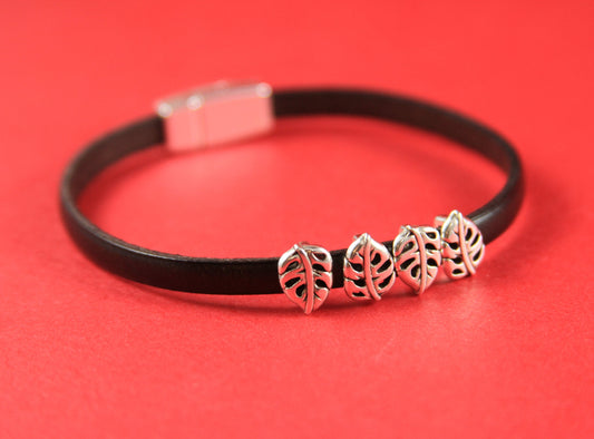 FS0067>> MADE in EUROPE 4 zamak leaf sliders, 5mm cord zamak slider, flat 5mm cord slider, leaf slider, Qty4