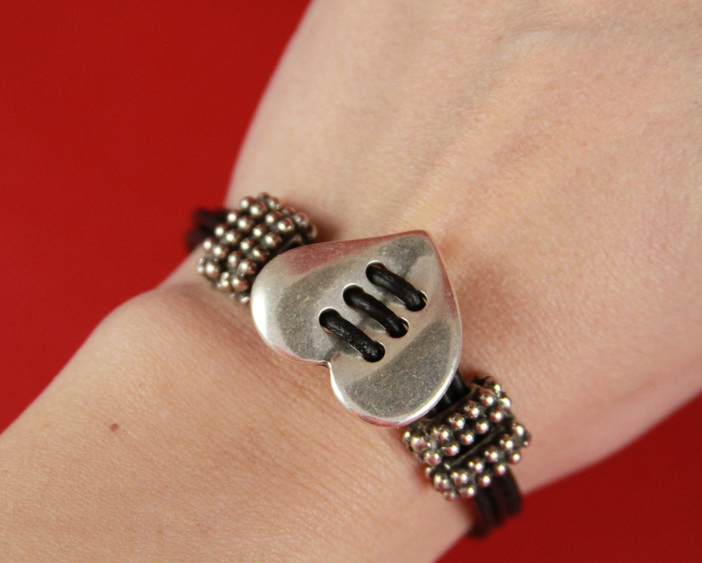 C0145>> MADE in EUROPE zamak heart connector, silver heart slider, stitched heart connector Qty1