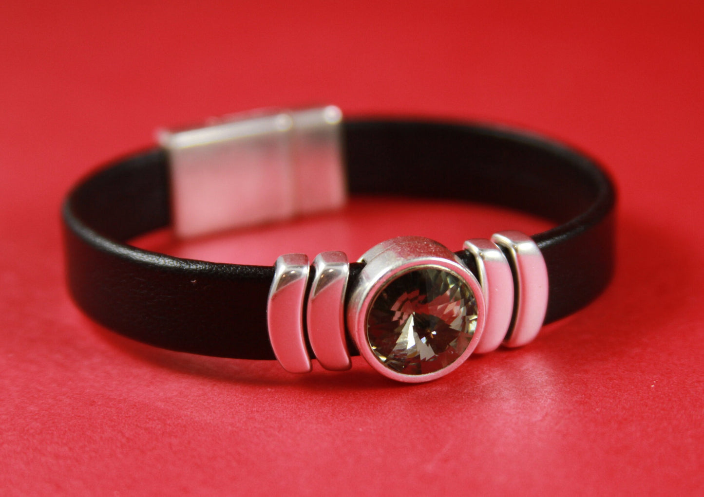 FS0163>>MADE in EUROPE zamak slider with Swarovski crystal, 10mm leather cord  sliders, zamak sliders Qty1