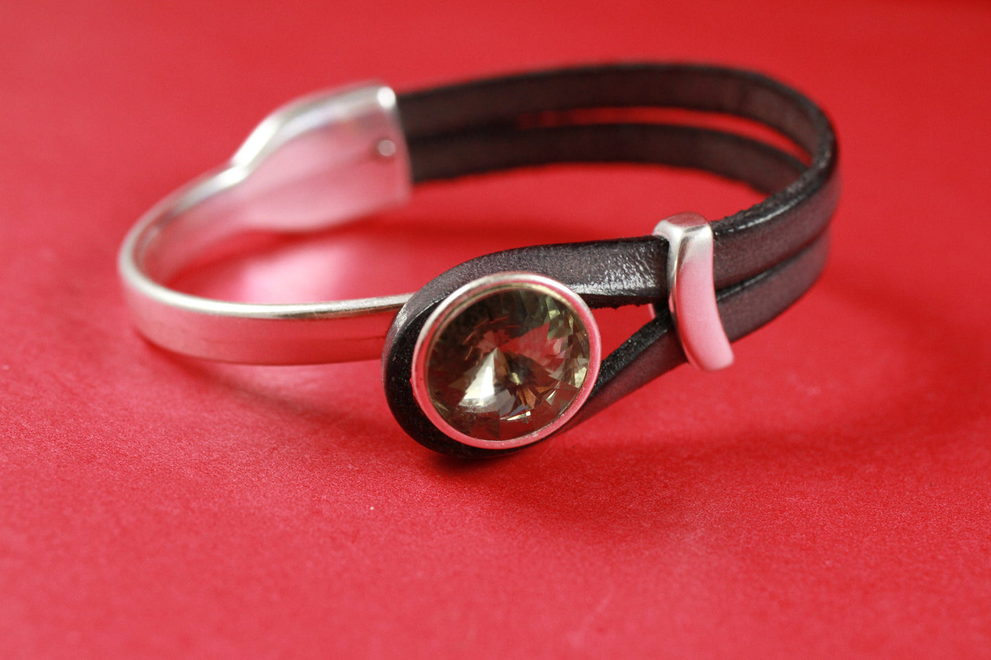 B0056>>MADE in EUROPE zamak half bracelet with Swarovski crystal, flat cord half bracelet with slider, qty1set