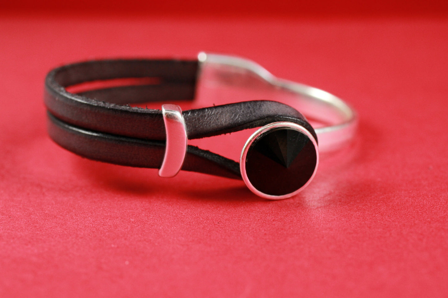 B0056>>MADE in EUROPE zamak half bracelet with Swarovski crystal, flat cord half bracelet with slider, qty1set