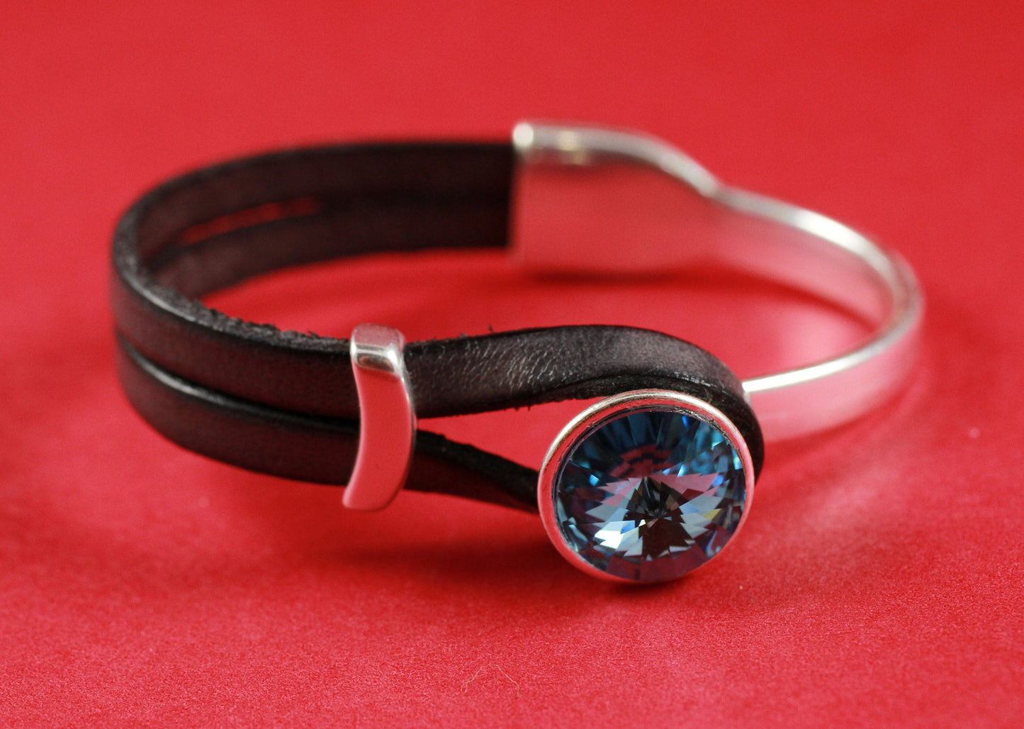 B0056>>MADE in EUROPE zamak half bracelet with Swarovski crystal, flat cord half bracelet with slider, qty1set