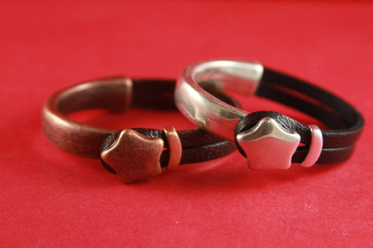 B0038>>MADE in EUROPE zamak star half bracelet for flat cord with slider,silver star half bracelet, copper half bracelet qty 1set