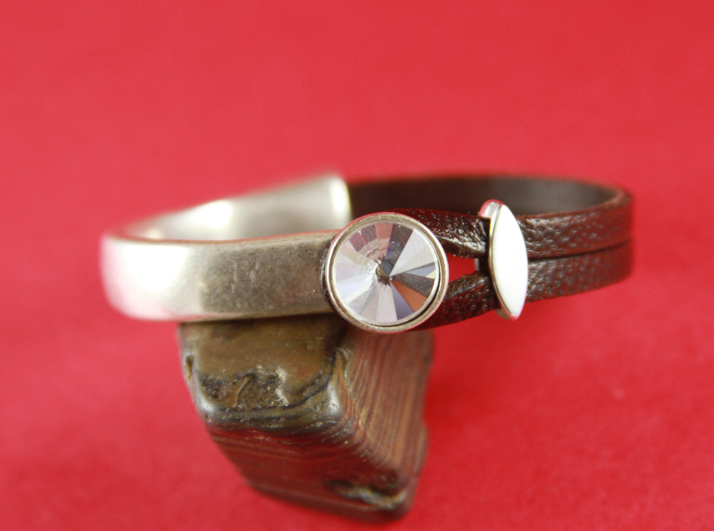 B0003>>MADE in EUROPE zamak half bracelet with Swarovski clear crystal, flat cord half bracelet with slider qty1set