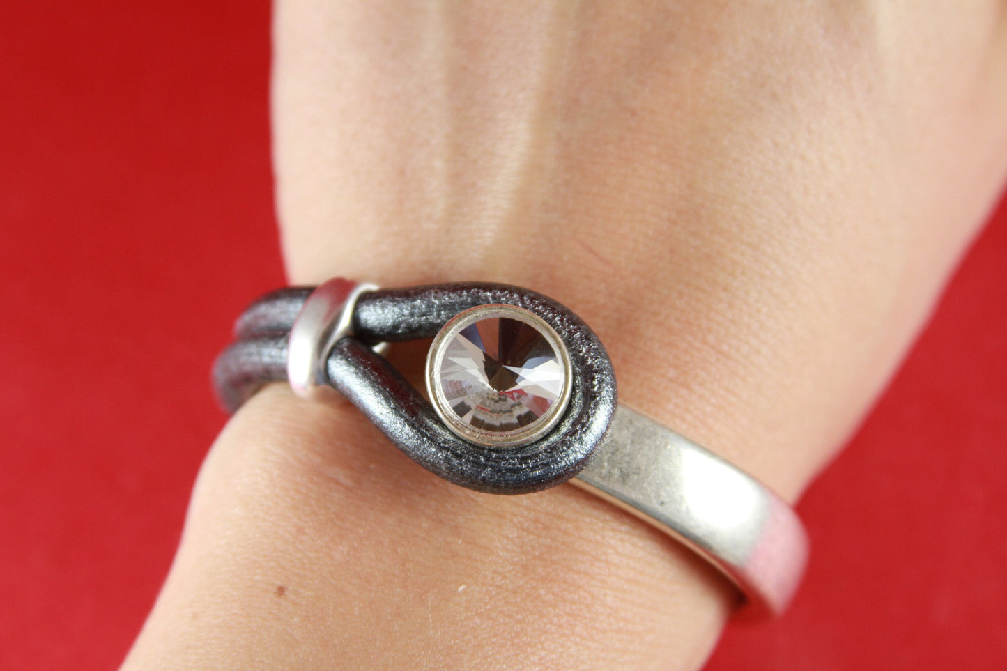 B0018>>MADE in EUROPE zamak half bracelet finding with Swarovski clear crystal, 5mm round cord half bracelet qty1set