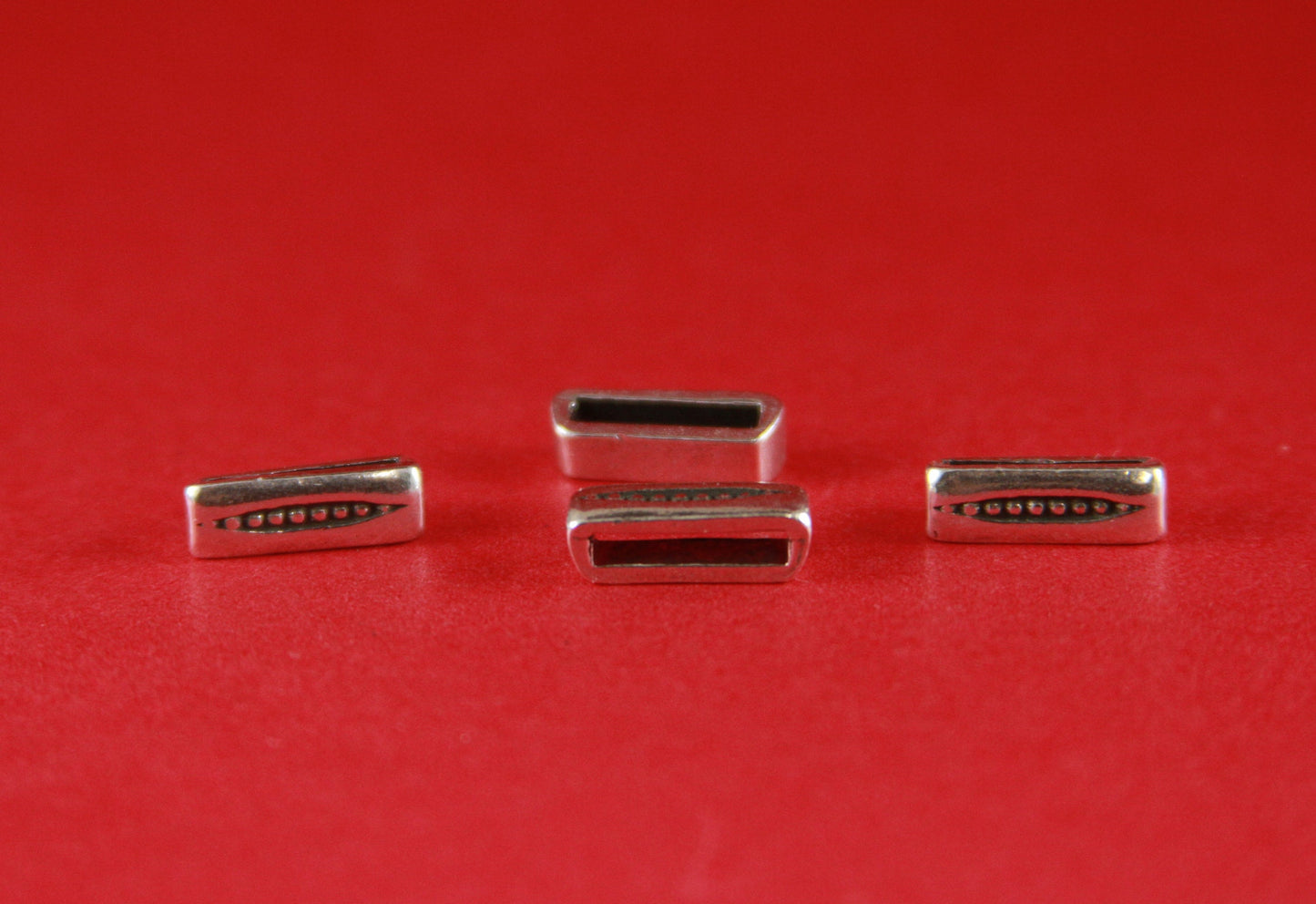 FS0204>>MADE in EUROPE 4 Pewter beaded crimp sliders, 10mm flat cord slider bars, 10mm leather cord sliders, pewter sliders (F725) Qty4