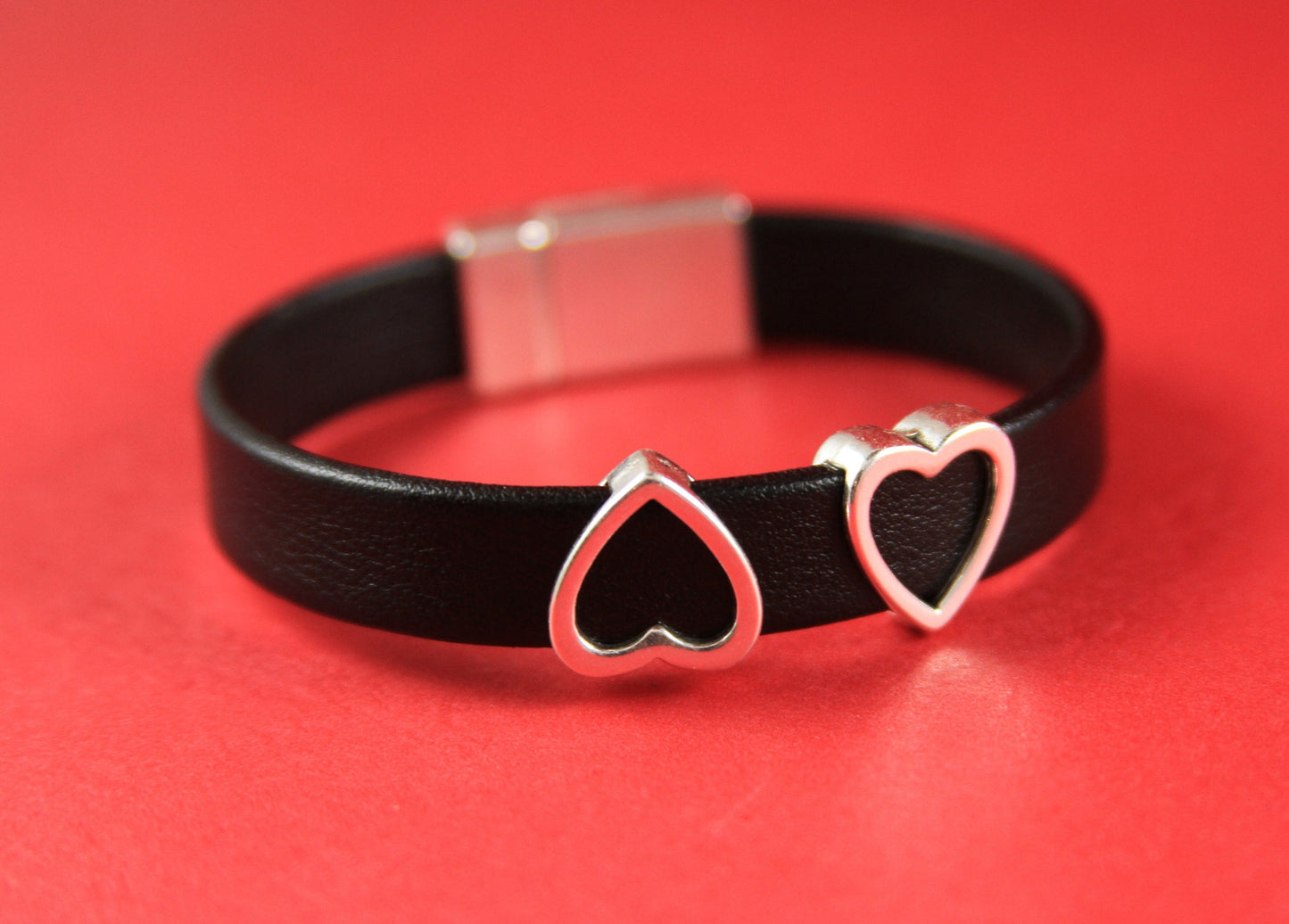 FS0076>>MADE IN EUROPE 2 zamak heart sliders, flat cord slider, flat cord heart sliders, silver heart sliders  Qty2