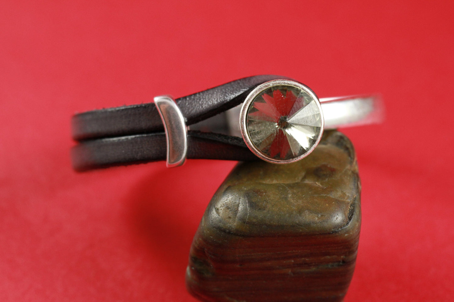 B0056>>MADE in EUROPE zamak half bracelet with Swarovski crystal, flat cord half bracelet with slider, qty1set