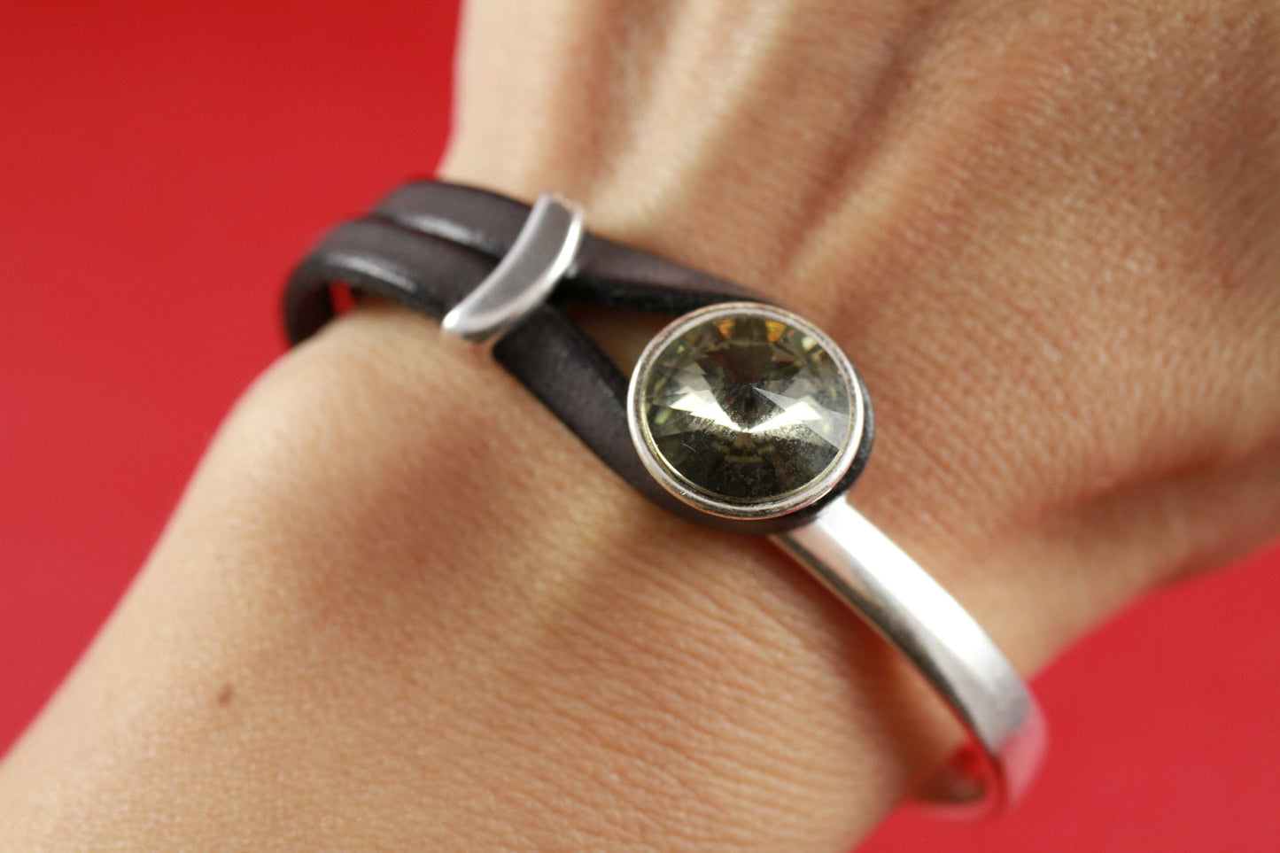 B0056>>MADE in EUROPE zamak half bracelet with Swarovski crystal, flat cord half bracelet with slider, qty1set