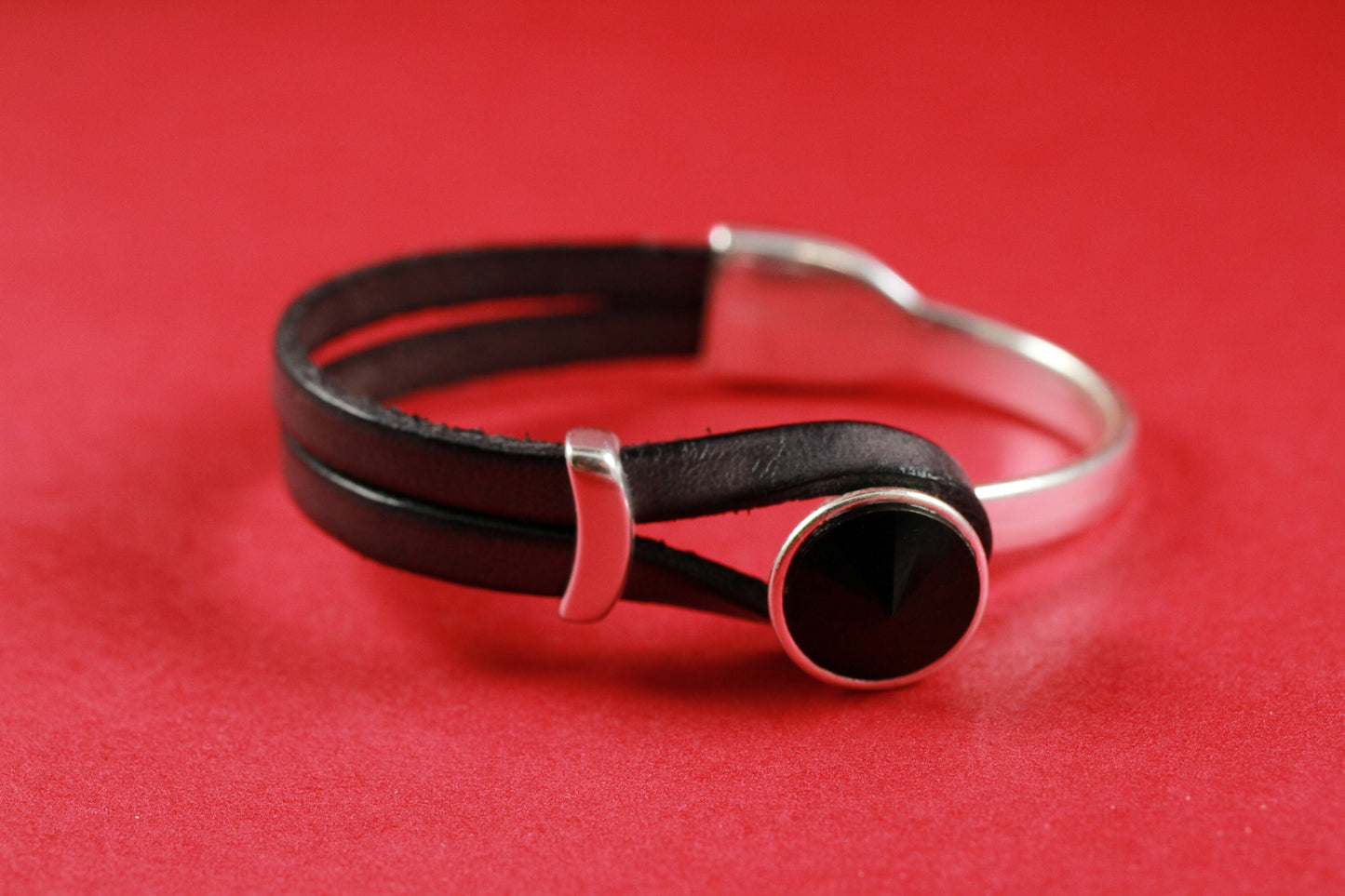 B0056>>MADE in EUROPE zamak half bracelet with Swarovski crystal, flat cord half bracelet with slider, qty1set