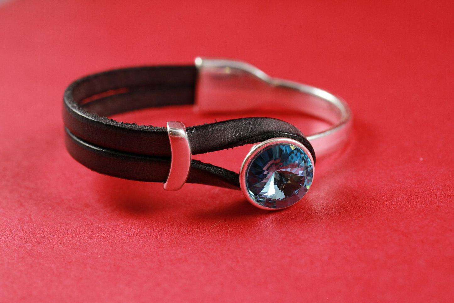 B0056>>MADE in EUROPE zamak half bracelet with Swarovski crystal, flat cord half bracelet with slider, qty1set